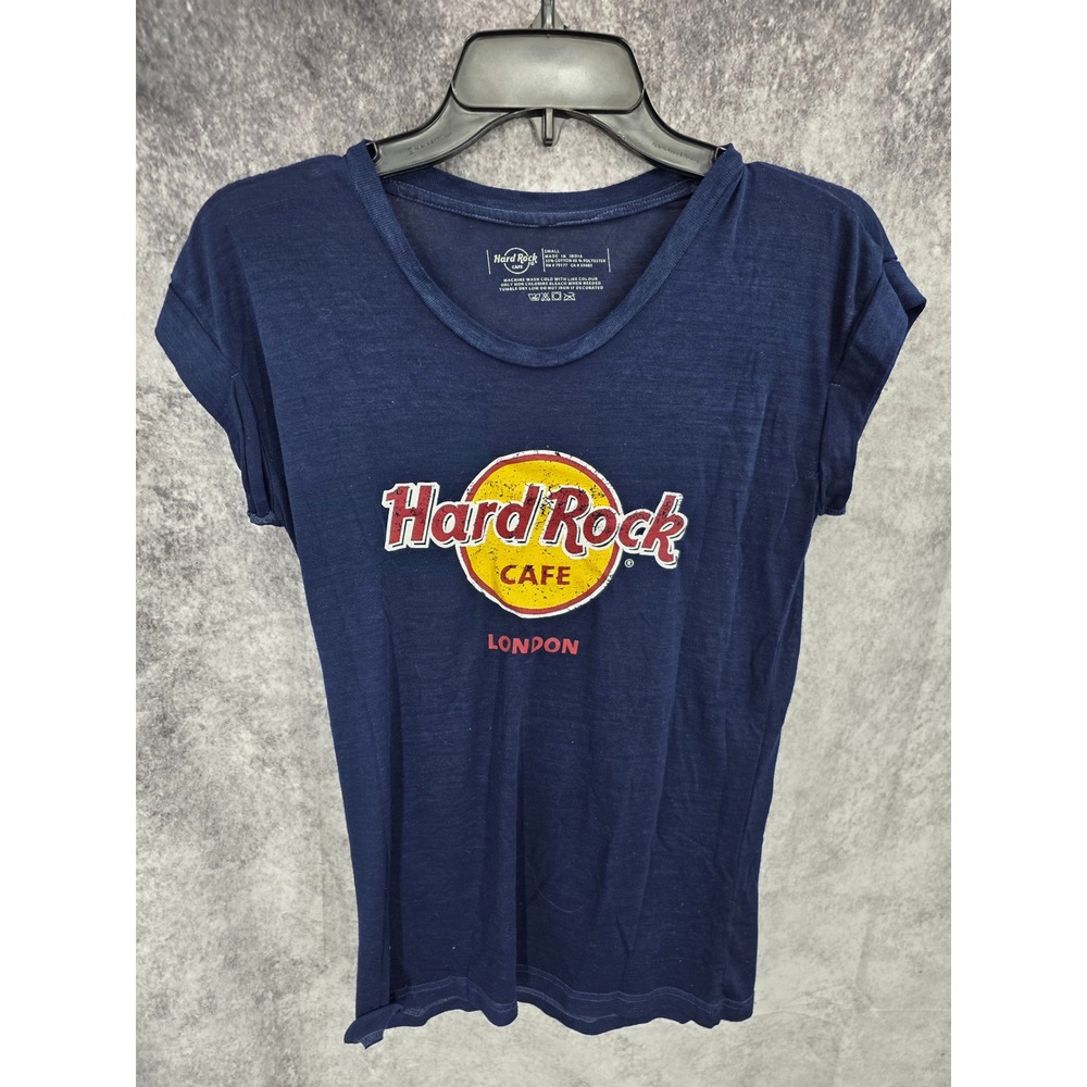 Hard Rock Cafe London T Shirt Womens Small Navy Blue Graphic Tee Short Sleeve
